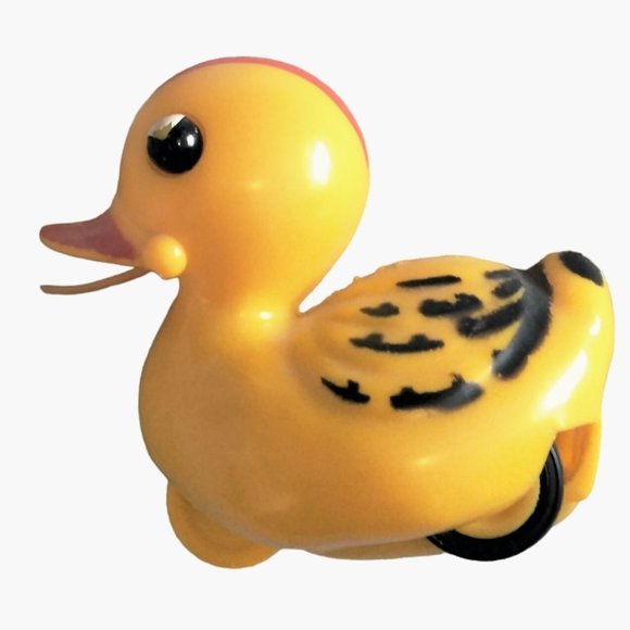 Yellow Duck Friction Toy Plastic Moving Eyes beak Anthropomorphic Vintage 1950 - Picture 3 of 12